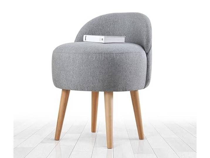 Atelier Del Sofa Stilvoller Grauer Pouf, 46 x 46 x 64 cm 50% Baumwolle & 50% Leinen, orthopädischer Schaumstoff, Holzbeine Skandinavisches Design für modernes Wohnen