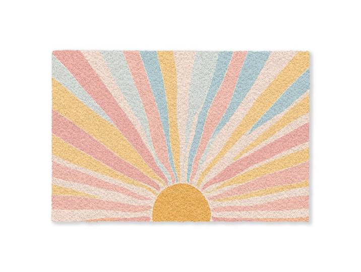 MuchoWow Fussmatte Illustration - Sonne - Pastellfarben Sauberlaufmatte 120x80 cm, Hellrosa, Kunststoff, Rechteckig, 120x0.4 cm, rutschfeste Unterfläche, Teppiche und Böden, Schmutzfangmatten, Fußmatten