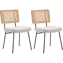 ESSZIMMERSTUHL 2er-Set Vintage PU-Leder Rattan-Optik Holz & Metallfüße