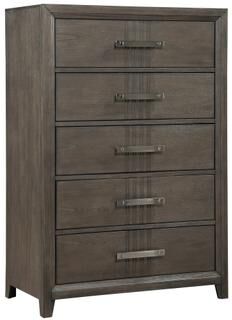 Benjara Wali 51 Inch Tall Dresser Chest, 5 Drawer, Black Handles, Walnut Brown