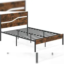 COSTWAY Metallbettgestell für 200 x 140 cm Matratze, Industrielles Plattformbett mit Holz-Kopfteil und Fußteil