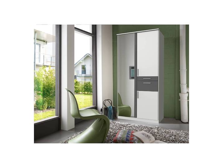 Drehtürenschrank I 91cm Weiß/Weiß/Graphit