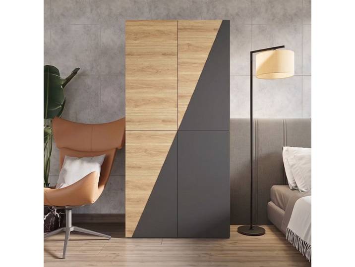 Armoire avec boîte de rangement 90x50x200cm Armoire à portes battantes avec 1 tringle à vêtements 1 boîte de rangement et 2 tiroirs