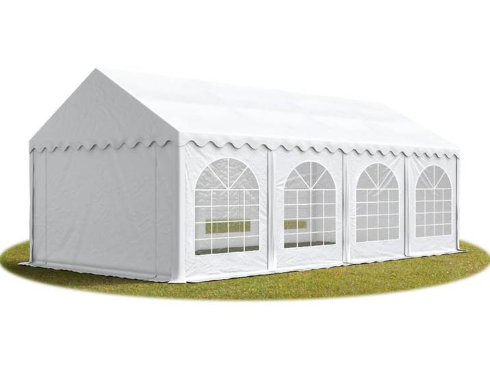 TOOLPORT Tente Barnum de Réception 4x8 m Bâches PVC 750 N blanc Cadre de Sol Jardin