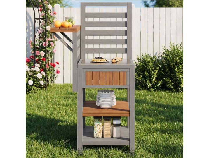 Armoire Exterieure En Bois Naturel Desserte Jardin FloraGrace Pour Terrasse Ou Balcon Etagere Double 74x54x149cm