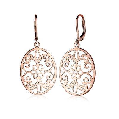 Paar Ohrhänger ELLI "Ornament Blume Orientalisch Oval Schmuck Geschenk 925 Silber", rosa (rosegold), Ohrringe, Damen, onesize, ohne Stein, Silber 925 (Sterlingsilber)