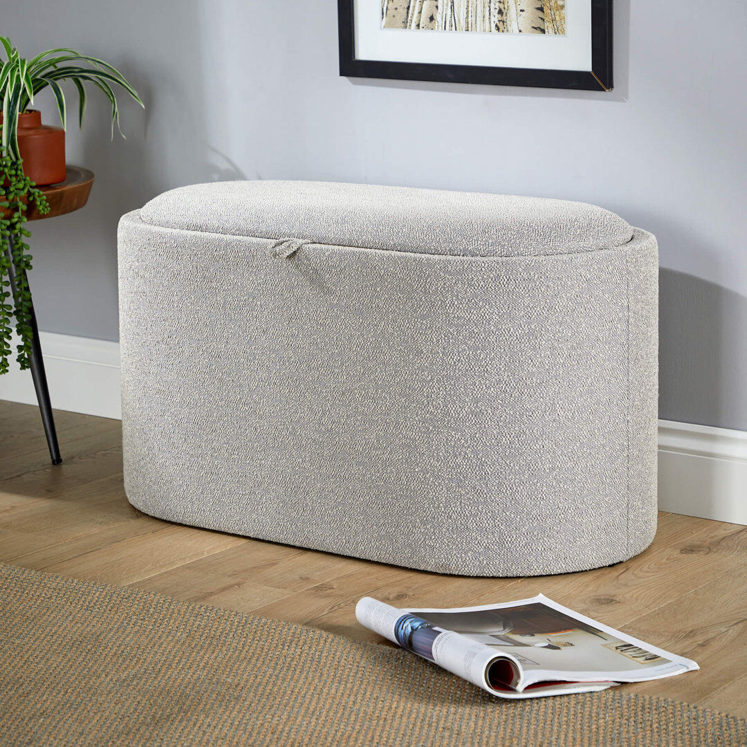 17 Stories Aurie 77 cm W Teddy and Boucle Rectangle Ottoman with Storage Grey 42cm H X 77cm W X 39cm D