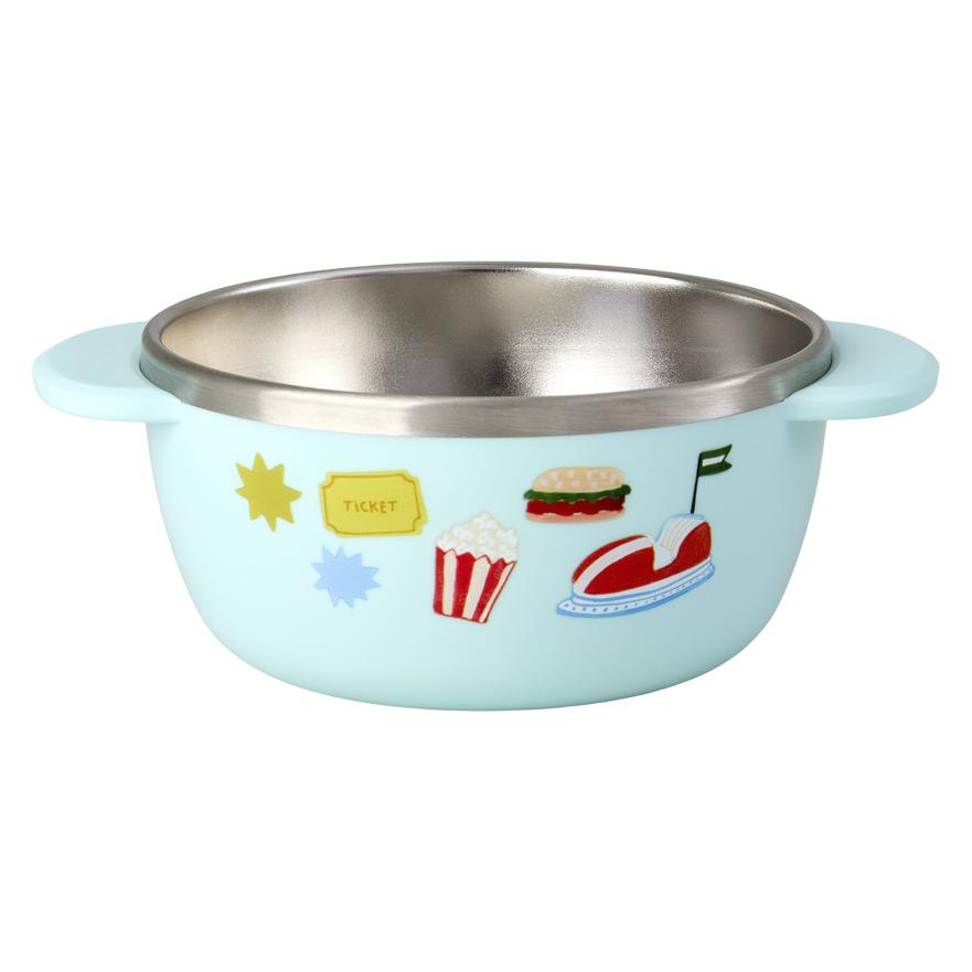 Rice - Stainless Steel Baby Bowl with Fixed Cover - Mint Fun Fair Print - 300 ml (5708315281583)
