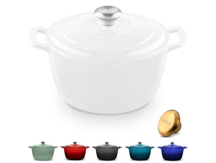ROSSALLINI Signature Schmortopf aus emailliertem Gusseisen, antihaftbeschichteter Serviertopf mit dicht schließendem Deckel für perfektes Braten, Backen, Sauten und Brotherstellung 3,5 Q (3,3 l) –