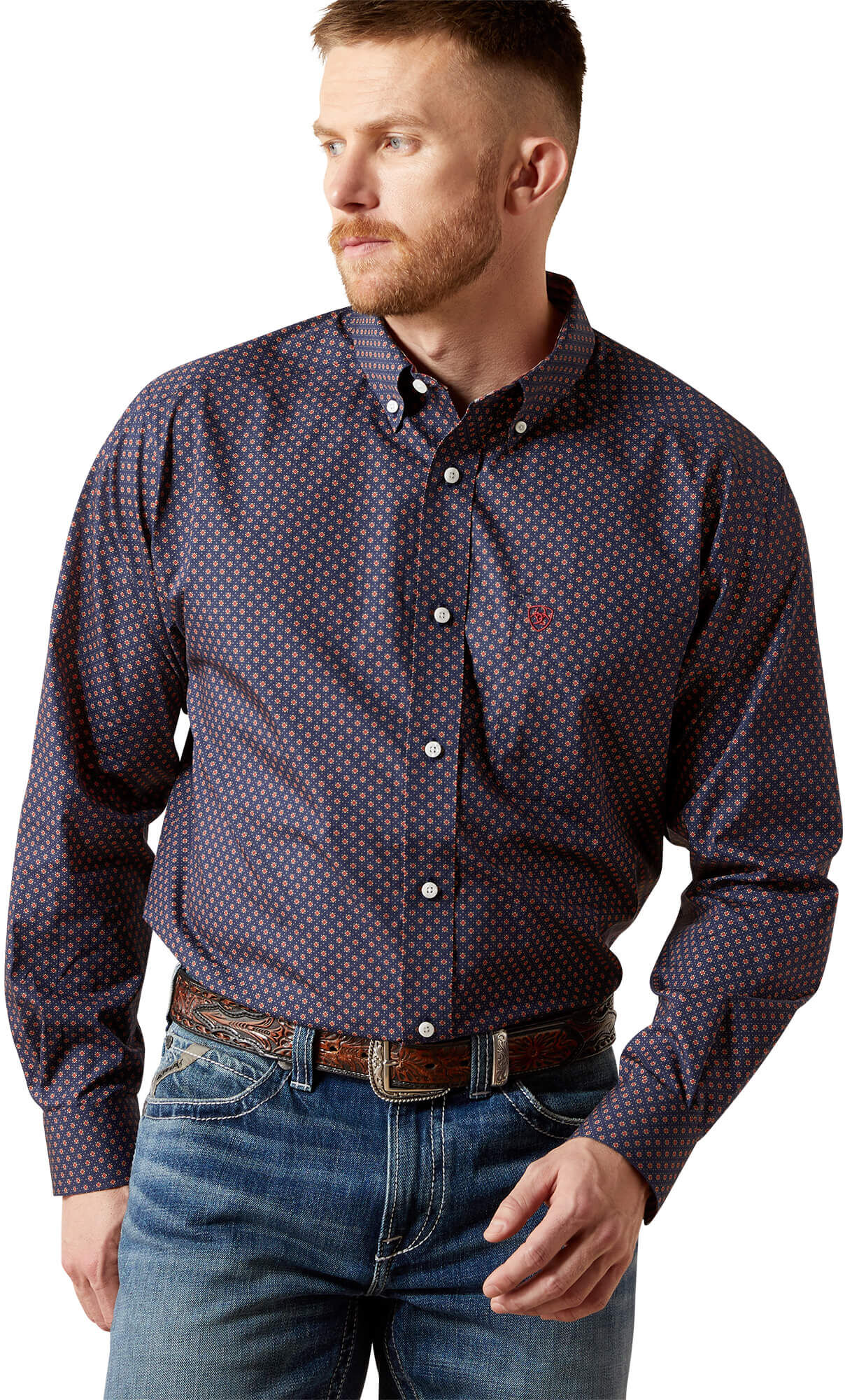 Men's Wrinkle Free Briggs Classic Fit Shirt in Navy Cotton, Size: Small by Ariat