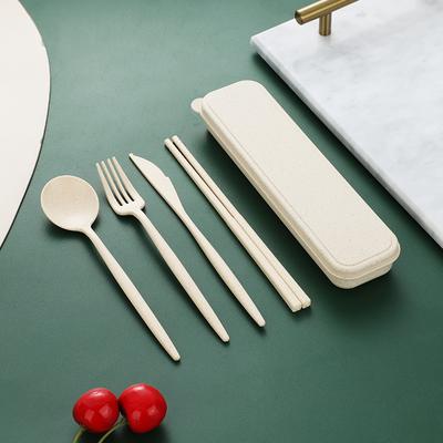 KitchenNation Wheat Straw Tableware Set, Portable Plastic Dinnerware, Knives, Forks, Spoons, Chopsticks, New Portuguese Design beige
