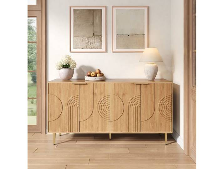ROVRYN Buffet bas 140 x 40 x 72 cm 4 portes étagères réglables MDF aspect bois naturel