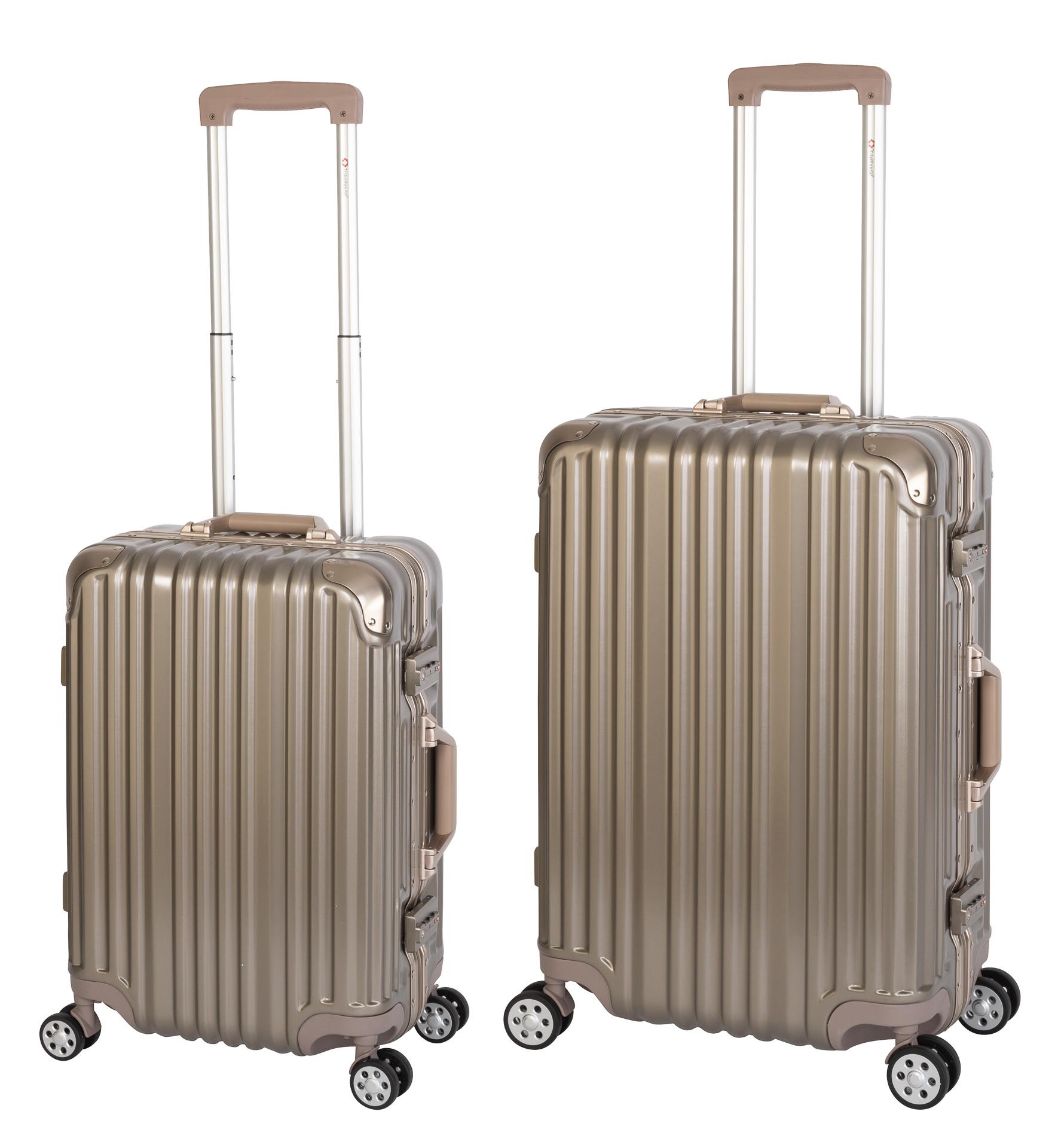 Travelhouse - London - 2er Reisekoffer Set | TSA Schloss |Polycarbonat Hartschale | Alu-Rahmen | 4 Rollen | Koffer Trolley - Koffer Set S+M | Gold