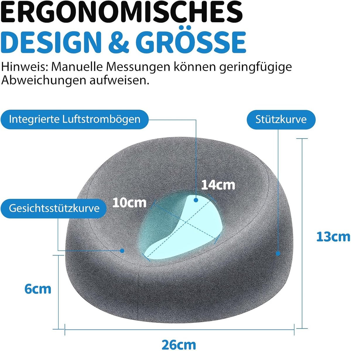 U-vormig gezichtskussen met ademgat voor massage en ontspanning