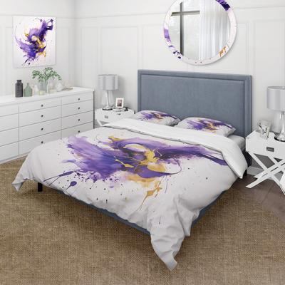 DESIGN ART Designart - Purple and Gold Splash - Fractals Bed Cover Sets - Modern Bed Sets With Shams