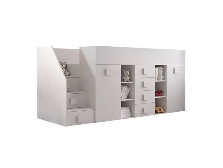Lit pour enfants - Lit haut Hartford 366 - Blanc - 249x94x124cm