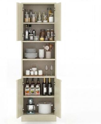 Costway 75 Inch Kitchen Pantry Cabinet Tall Cupboard with Doors and Shelves-Beige