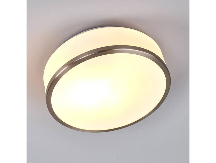 Searchlight Deckenleuchte Flush IP44, dimmbar, alu / grau / zink, für Badezimmer, Glas, Modern