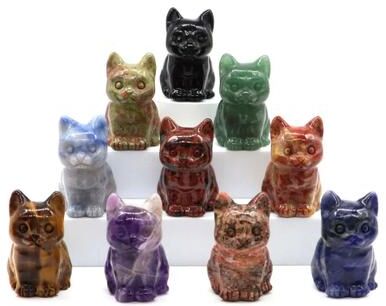 Inspire Essentials Natural Crystal Cat Statue Amethyst Healing Stone Animal Figurine 3