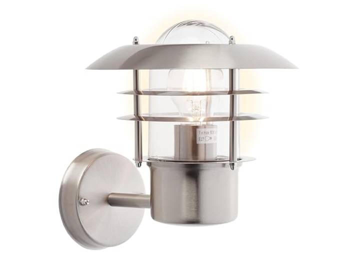 BRILLIANT Lampe Terrence Außenwandleuchte stehend edelstahl 1x A60, E27, 60W, g.f. Normallampen n. ent. IP-Schutzart: 44 - spritzwassergeschützt Für LED-Leuchtmittel geeignet