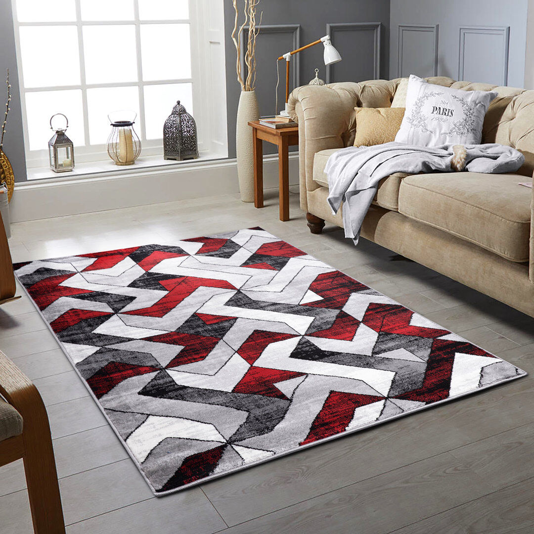 17 Stories Cassien Dhurrie Red Rug Red Rectangle 200 x 290cm