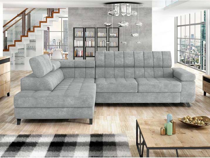 MIRJAN24 Ecksofa Nord, mit Bettkasten und Schlaffunktion, Typs L , Einstellbare Kopfstützen, 264x203x73 cm