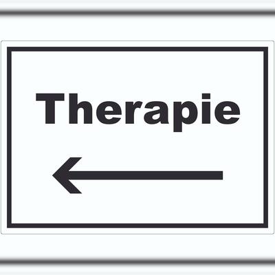 HB-Druck Therapie Aufkleber mit Text und Richtungspfeil links Raum Behandlung waagerecht A9 (37x52mm)
