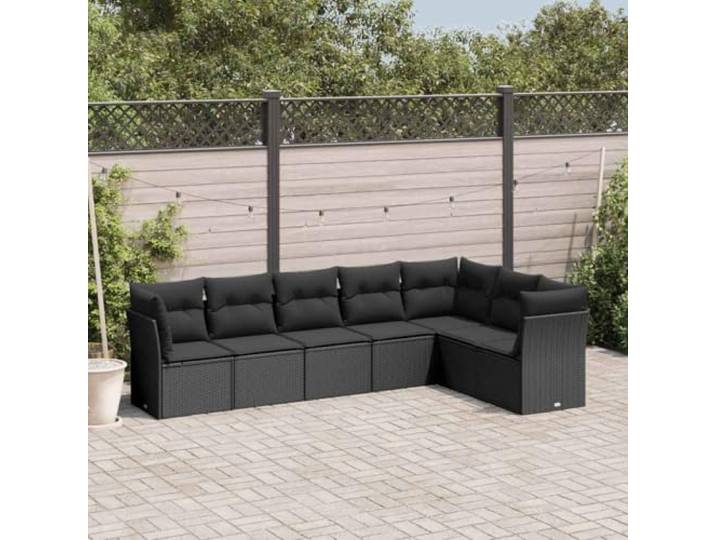 WDGJJFECNMUEHI Résine tressée imperméable Ensemble canapé 7 pièces Noir Salon de jardin 7 pieces avec coussins noir resine tissee ensemble modulaire exterieur terrasse patio
