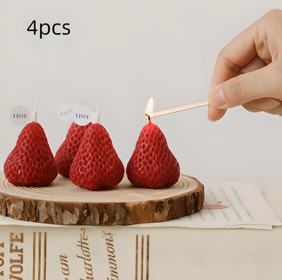 Quick Pick Pro Strawberry Shaped Scented Candles, 4pcs Realistic Fruit Aromatherapy Candles, Miniature Photo Prop Candles, Gift Set Strawberry Shaped Scented Candles, 4pcs Realistic Fruit Aromatherapy Candles, Miniature Photo Prop Candles, Gift Set