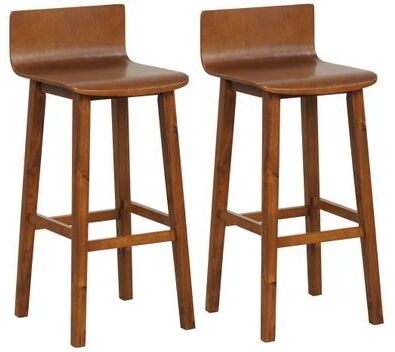 Costway 29 Inch Wood Bar Stools Set of 2 with Solid Back and Seat-Walnut