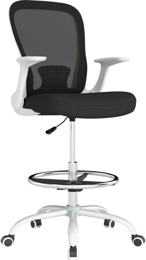 Latitude Run Mesh Draughtsman Chair, Ergonomic High Office Drafting Chair Black/White 59cm W X 62cm D