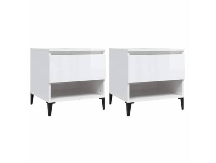 Kaorsrow 2er Set Beistelltische mit Schublade, 50x46x50 cm, Weiß Hochglanz Vielseitig nutzbar als Nachttisch im Schlafzimmer mit offenem Fach und stabilen Metallbeinen für modernen Wohnkomfort.