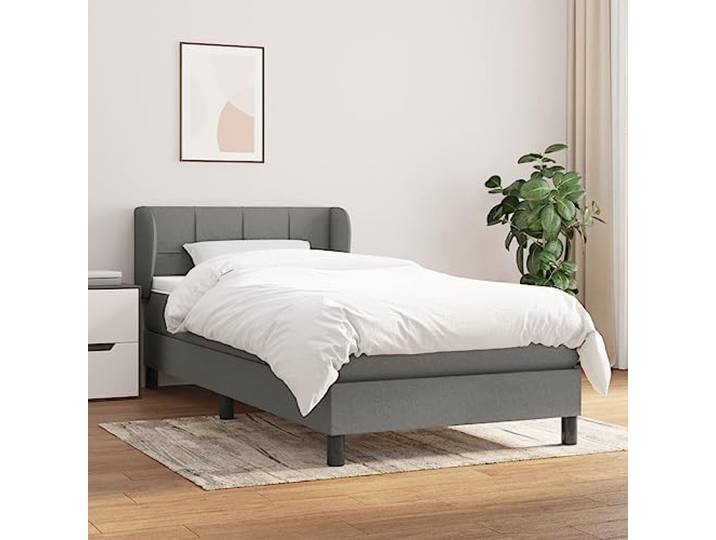 RJPLMFV Lattenrost, komplett, 100 x 200 cm, Matratze, Stoff, Dunkelgrau Verstellbares Kopfteil, Taschenfedern, mittelfest, langlebig, atmungsaktiv