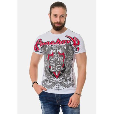 T-Shirt CIPO & BAXX "T-Shirt", Herren, Gr. XL, weiß, 95% Baumwolle, 5% Elasthan, bedruckt, regular fit, Rundhals, Shirts T-Shirt, mit Schattenmuster auf der Vorder-und Rückseite