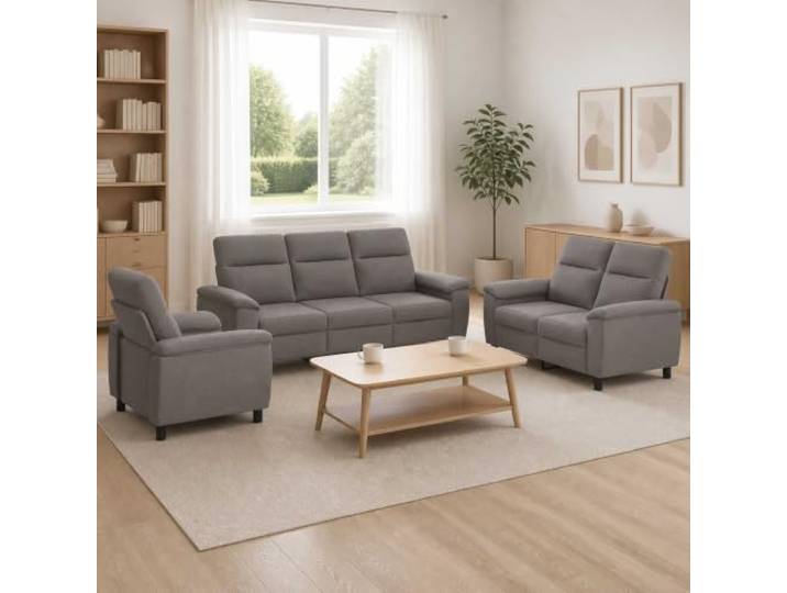 Sofa-Set 3 pcs Taupe Stoff Metallrahmen,Kissenrücken,Kunststoffbeine,Polyesterbezug,Wohnzimmer