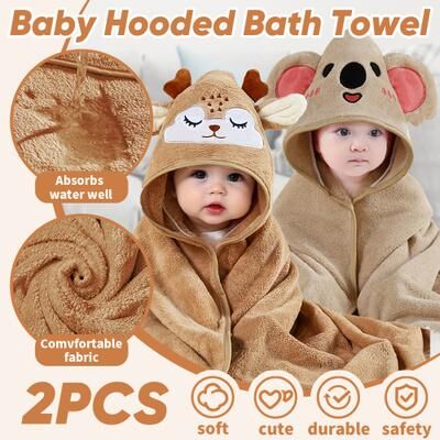 On Spot Shop Soft Baby Towel With Hood, 2PCS Set For Newborns, Toddlers, And Kids, Hooded Baby Towels brown And Brown one Size