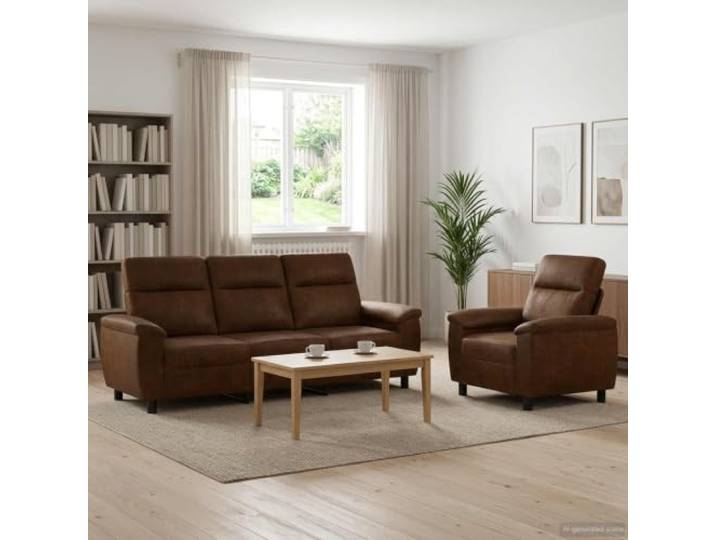 ZQQLVOO Sofa-Set 2 STK. Braun Kunstwildleder Kissenrücken, Metallrahmen, Armlehnen aus Sperrholz, Abnehmbare Bezüge