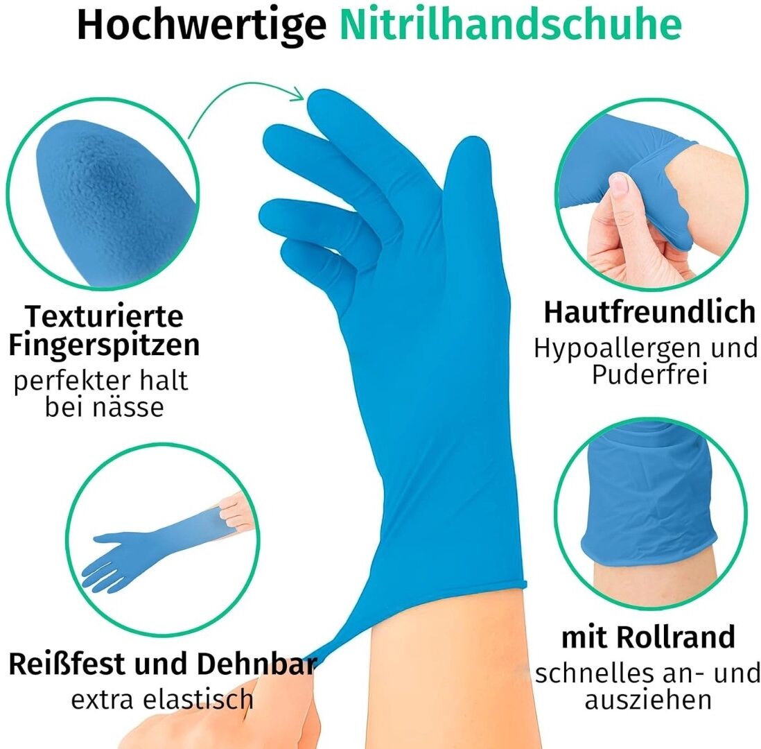 INF Einweg-Nitrilhandschuhe 100er-Pack — puderfrei, durchstichfest, blau, M & XL M