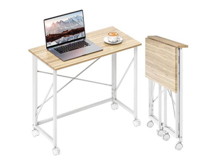 Bureau pliant - HOMCOM - 80 x 40 cm - sur roulettes - pour bureau à domicile chambre petits espaces - chêne