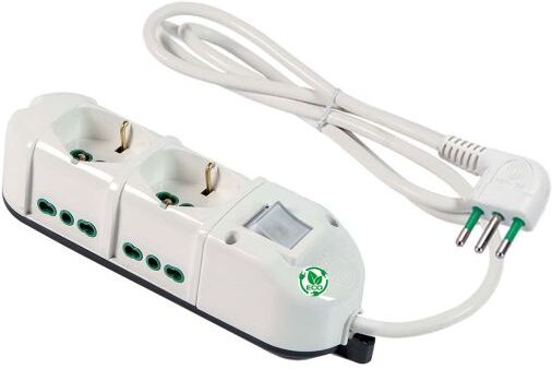Fanton Multipresa Triax Eco Relife 2 Prese Bipasso Shuko 2p+t 16a + 4 Prese Bipasso Lateral Icavo 1,5 M. 3+ Interruttore Luminoso 491124eco
