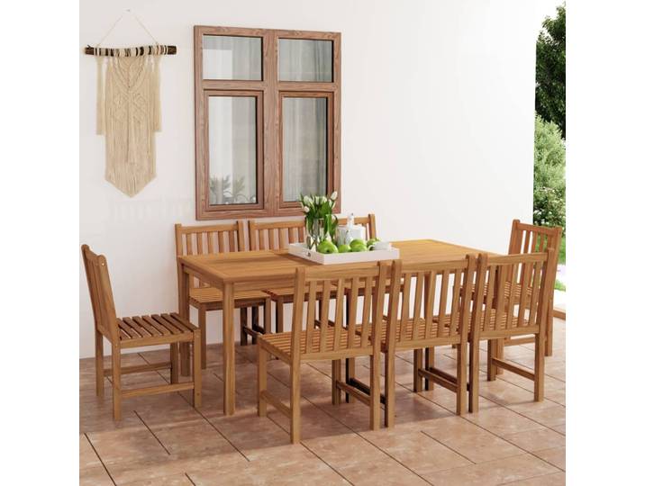 vidaXL 9-teiliges Garten-Ess-Set 180 x 90 cm Massivholz Teak