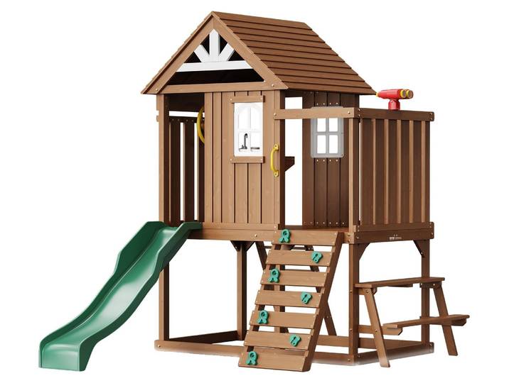 Maison de jeu en bois VEVOR Maison de jeu pour enfants\, maison de jardin pour enfants à partir de 2 ans\, cabane de jeu de jardin\, maison de jeu en bois de cèdre dans le style maison de campagne avec toboggan\, échelle\, mur d'escalade\, fenêtres