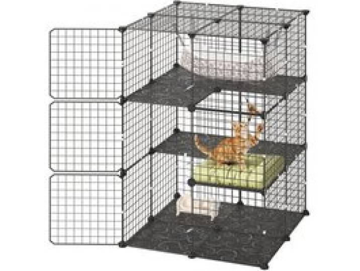 VEVOR Katzenkäfig 3-Stöckig Katzengehege Haustierkäfig 71,1x71,1x104,1cm, DIY-Katzenlaufstall mit Hängematte Abnehmbarer Metall-Drahtkäfig für Innenbereich Ideal für 1-2 Katzen Kleintiere Schwarz
