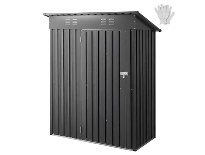 VEVOR Abri de Jardin en Métal\, 153\,3 x 87\,6 cm\, Abri de Rangement d'Extérieur\, avec Porte Verrouillable\, Toit en Pente\, Cabine de Jardin\, pour Stockage d'Outils\, de Vélos\, Étagères\, Poubelles\, Gris