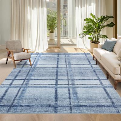 Garvee Modern Distressed Linear Plaid Area Rug