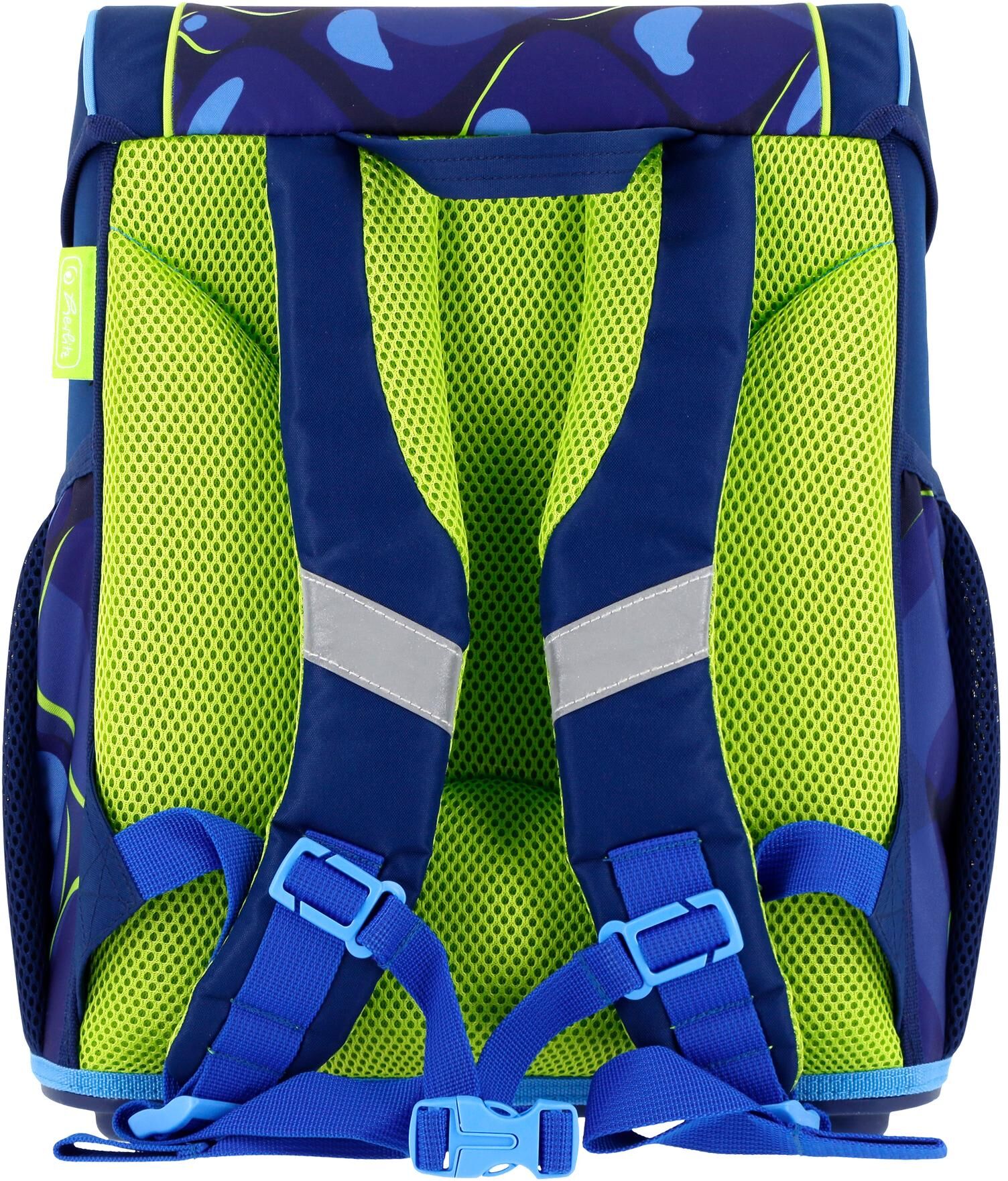 Schulranzen HERLITZ "Loop Plus 4-teiliges Set, 17 l", Kinder, dunkelblau, hellblau, neongrün, Rucksäcke Schulranzen dunkelblau, hellblau, neongrün Einheitsgröße