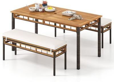 Costway 3 Pieces Acacia Wood Patio Dining Set for Deck and Backyard