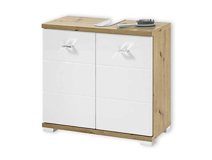 Stella Trading Badezimmer Waschbeckenunterschrank in Artisan Eiche Optik, Weiß - Moderner Bad Unterschrank Badezimmerschrank mit viel Stauraum - 60 x 52 x 30 cm (B/H/T)