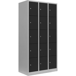 Lüllmann Schließfachschrank 520538, anthrazit, 15 Fächer, Stahl, 89 x 180cm, mit Zylinderschloss