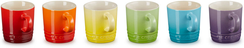 Le Creuset Stoneware Set of 6 Rainbow Espresso Mugs Purple;Orange;Yellow;Red;Green;Blue 100ml